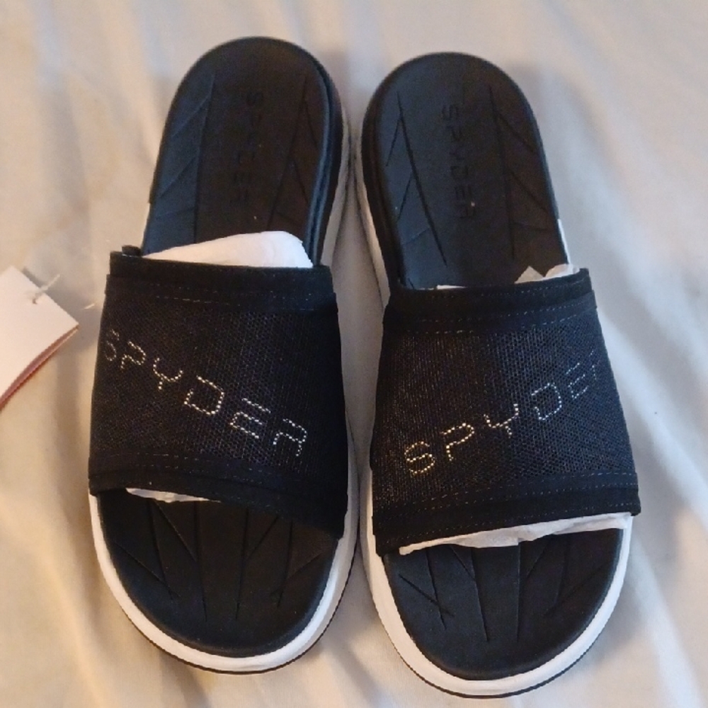 Spyder Black and White Slide Sandals